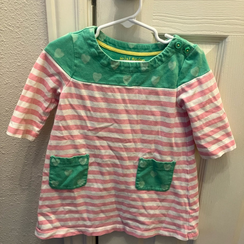 Mini Boden Striped Heart Dress 2-3 years old